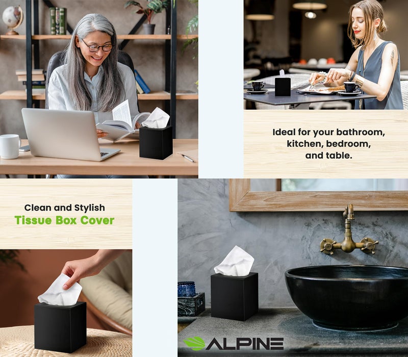 ألباين إنداستريز غطاء علبة مناديل أكريليك أسود من Alpine Industries - موزع صديق للبيئة - حامل/منظم ديكور للحمام ومكتب المكتب والسيارة (أسود) - Image 5